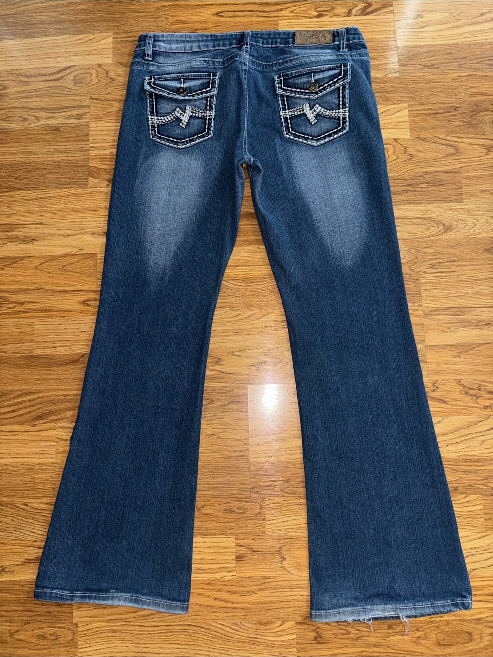 Firefly Denim Flare Jeans Juniors Size 13 Mid Rise Dark Wash Thick Embroidered